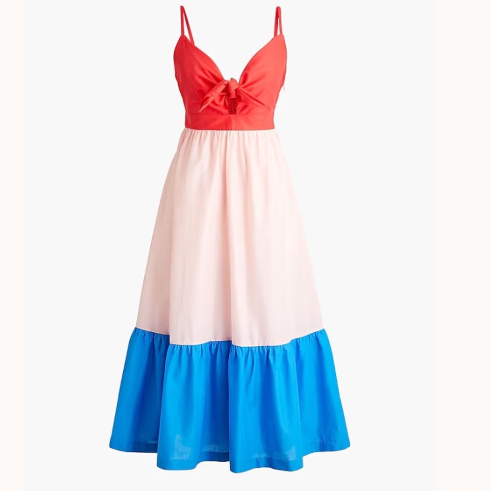 NWT J Crew Colorblock tie-front cutout midi dress